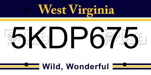 5KDP675 West Virginia License Plate