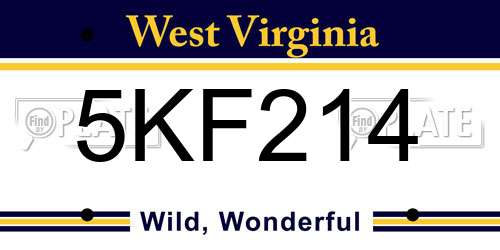 5KF214 West Virginia License Plate