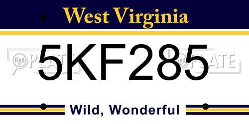 5KF285 West Virginia License Plate