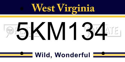 5KM134 West Virginia License Plate