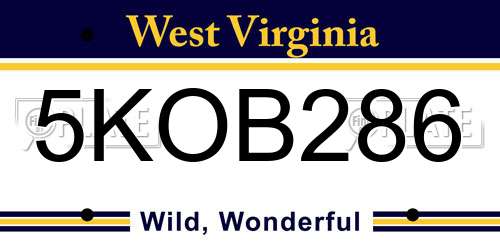 5KOB286 West Virginia License Plate