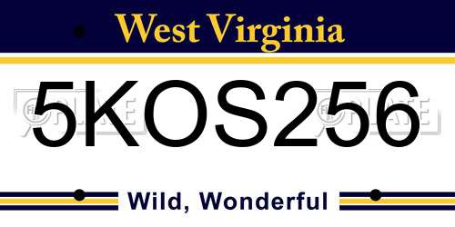 5KOS256 West Virginia License Plate