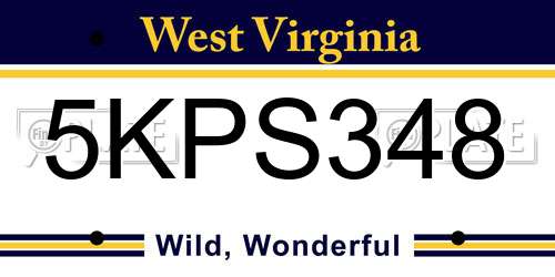 5KPS348 West Virginia License Plate
