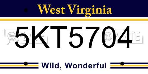 5KT5704 West Virginia License Plate