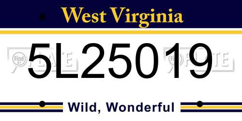 5L25019 West Virginia License Plate