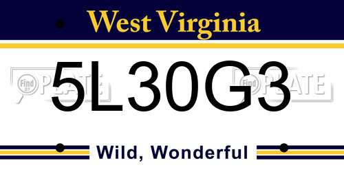 5L30G3 West Virginia License Plate