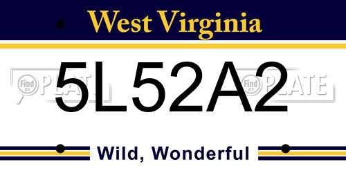 5L52A2 West Virginia License Plate