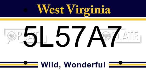 5L57A7 West Virginia License Plate