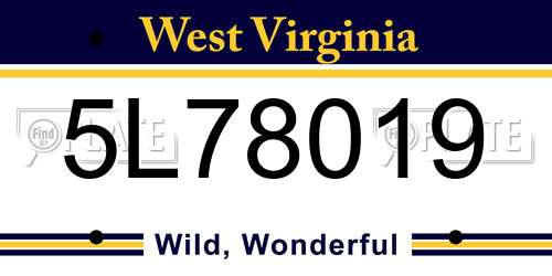 5L78019 West Virginia License Plate