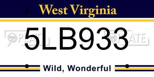 5LB933 West Virginia License Plate
