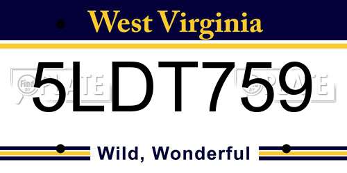 5LDT759 West Virginia License Plate