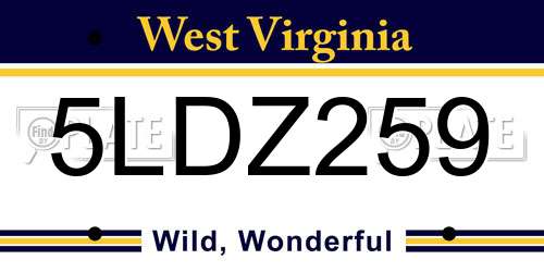 5LDZ259 West Virginia License Plate