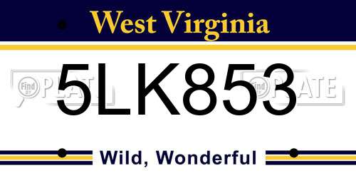 5LK853 West Virginia License Plate