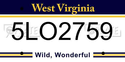 5LO2759 West Virginia License Plate
