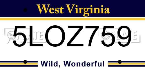 5LOZ759 West Virginia License Plate