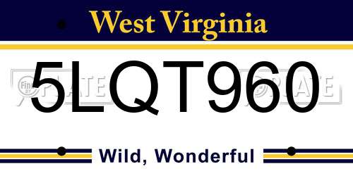 5LQT960 West Virginia License Plate