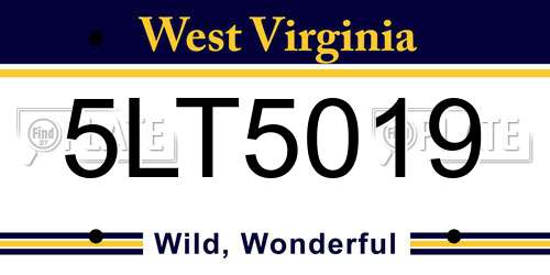5LT5019 West Virginia License Plate