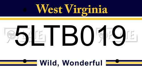5LTB019 West Virginia License Plate