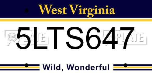 5LTS647 West Virginia License Plate