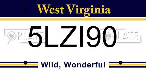 5LZI90 West Virginia License Plate
