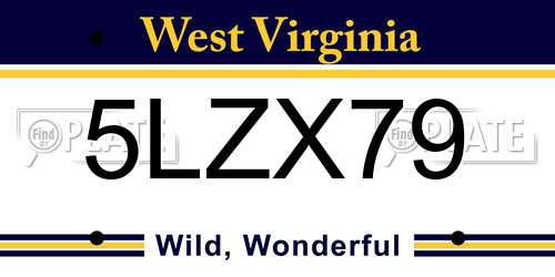 5LZX79 West Virginia License Plate