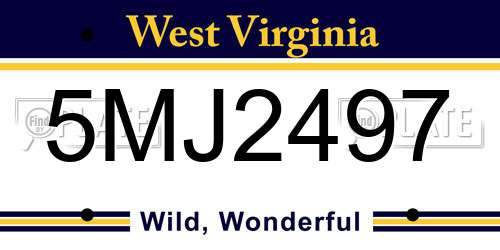 5MJ2497 West Virginia License Plate