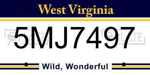 5MJ7497 West Virginia License Plate