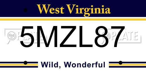 5MZL87 West Virginia License Plate