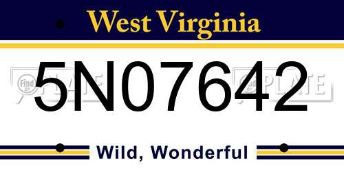 5N07642 West Virginia License Plate