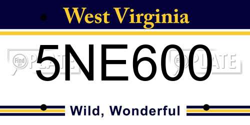 5NE600 West Virginia License Plate