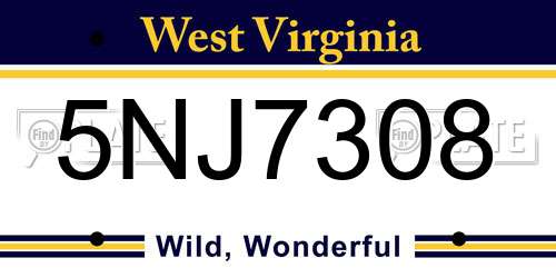 5NJ7308 West Virginia License Plate