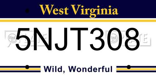 5NJT308 West Virginia License Plate