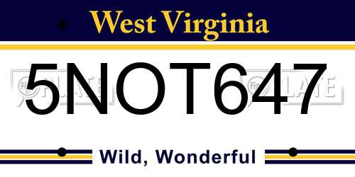 5NOT647 West Virginia License Plate