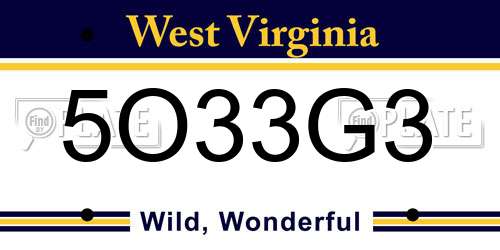 5O33G3 West Virginia License Plate