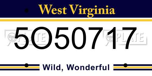 5O50717 West Virginia License Plate