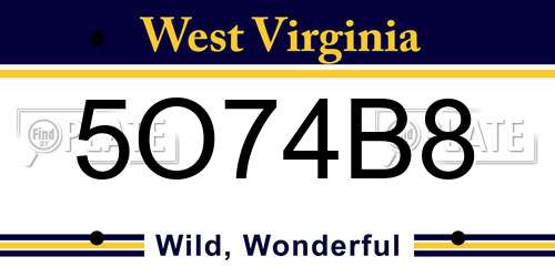 5O74B8 West Virginia License Plate
