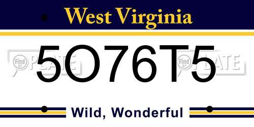 5O76T5 West Virginia License Plate