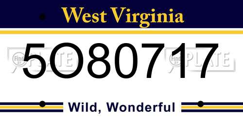 5O80717 West Virginia License Plate