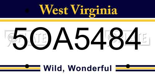 5OA5484 West Virginia License Plate