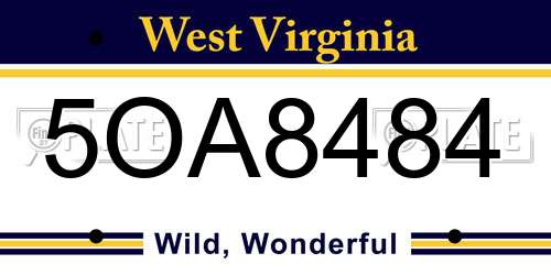 5OA8484 West Virginia License Plate