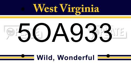 5OA933 West Virginia License Plate