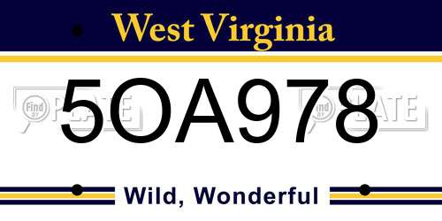 5OA978 West Virginia License Plate