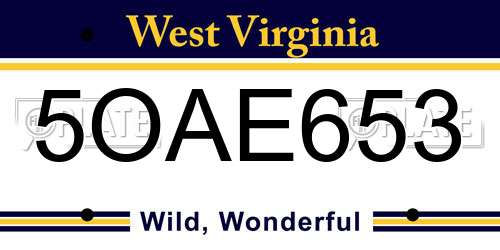 5OAE653 West Virginia License Plate