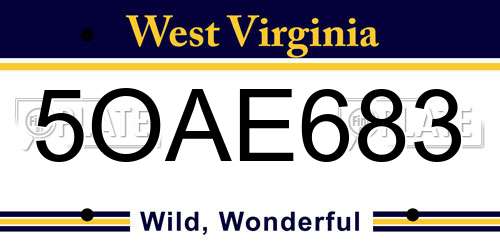 5OAE683 West Virginia License Plate