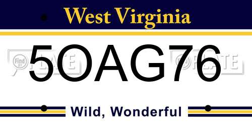 5OAG76 West Virginia License Plate