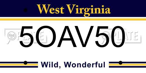 5OAV50 West Virginia License Plate