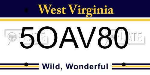 5OAV80 West Virginia License Plate