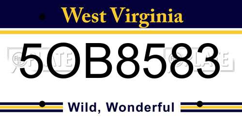 5OB8583 West Virginia License Plate
