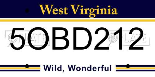 5OBD212 West Virginia License Plate
