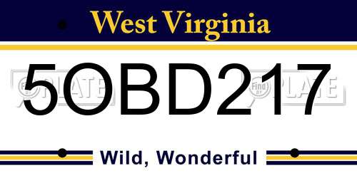 5OBD217 West Virginia License Plate